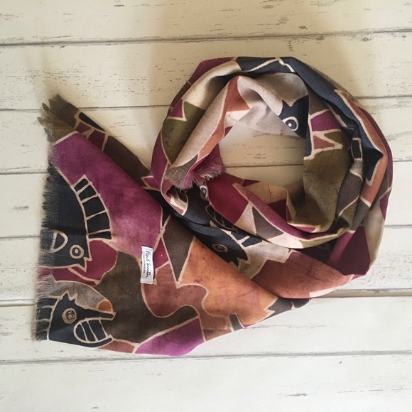 Paul Smith Wool Scarf - Abstract Horse / Knight / Chess Pieces - wine, neutral - Picture 5 of 7